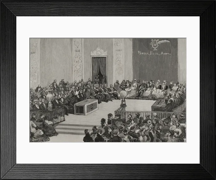 Framed Print : Awarding of prizes during the Floral Games, auditorium of the Central University, Madrid...1878. Creator: Juan Comba Garcia Framed Print : Awarding of prizes during the Floral Games, auditorium of the Central University, Madrid...1878. Creator: Juan Comba Garcia