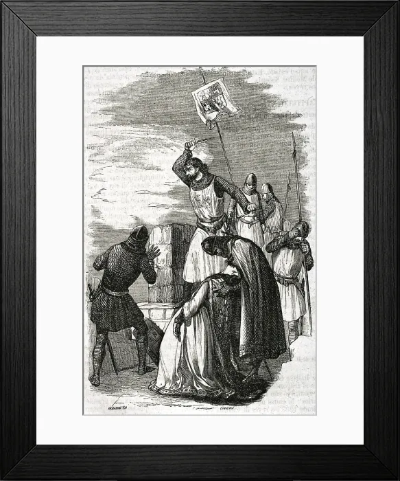 Framed Print : Alonso Perez de Guzman throwing his dagger during the siege of Tarifa, 1296, (1852). Creator: Ildefonso Cibera Framed Print : Alonso Perez de Guzman throwing his dagger during the siege of Tarifa, 1296, (1852). Creator: Ildefonso Cibera