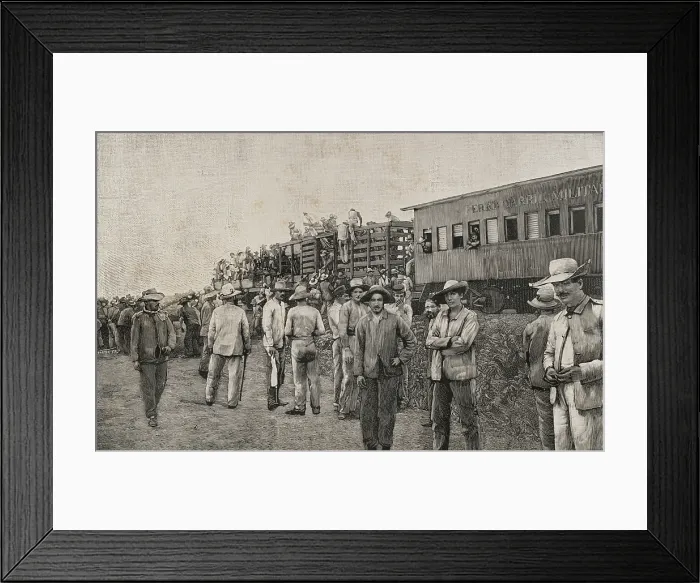 Framed Print : Military train transporting troops, Cuba, Cuban War of Independence (1895-1898), 1898. Creator: Unknown Framed Print : Military train transporting troops, Cuba, Cuban War of Independence (1895-1898), 1898. Creator: Unknown