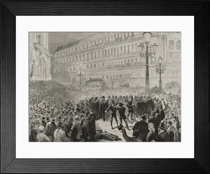 Framed Print : The Spanish Estudiantina - Serenade in the Opera Square, March 7, 1878, Paris Carnival of 1878. Creator: Unknown Framed Print : The Spanish Estudiantina - Serenade in the Opera Square, March 7, 1878, Paris Carnival of 1878. Creator: Unknown