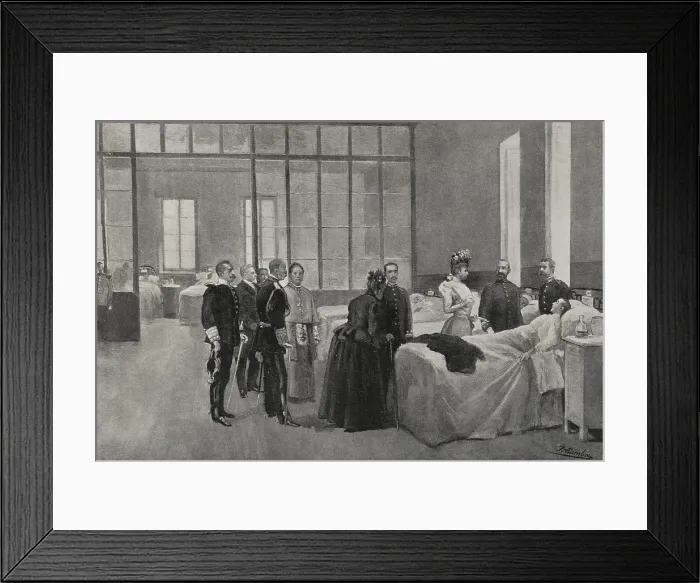 Framed Print : Spanish-American War (1898): Queen Maria Christina visiting wounded soldiers, Madrid, Spain, 1898. Creator: Enrique Laporta Valor Framed Print : Spanish-American War (1898): Queen Maria Christina visiting wounded soldiers, Madrid, Spain, 1898. Creator: Enrique Laporta Valor