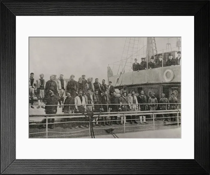Framed Print : British men, captured by troops of the Sultan, on board the steamship 'Al-Hassani', Morocco, 1898. Creator: Unknown Framed Print : British men, captured by troops of the Sultan, on board the steamship 'Al-Hassani', Morocco, 1898. Creator: Unknown