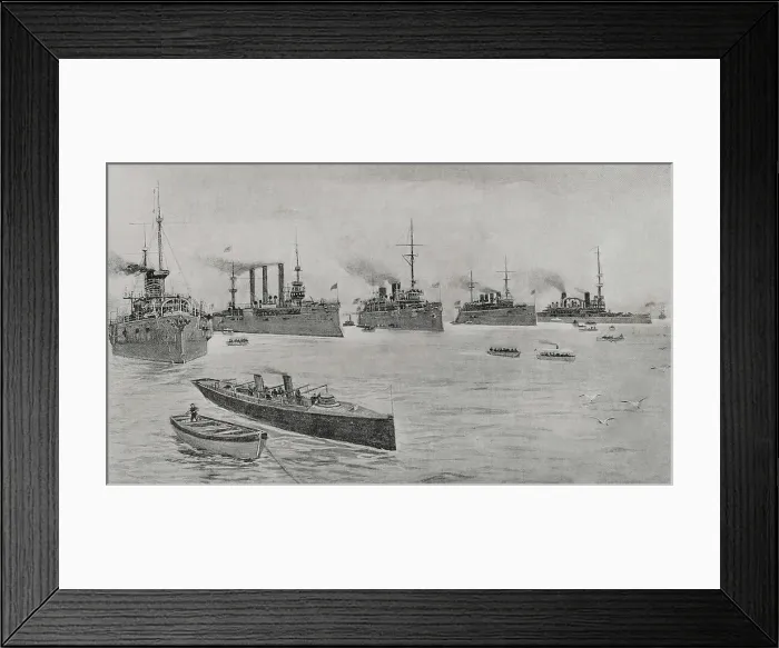 Framed Print : Spanish-American War (1898): the American fleet in Hampton Roads, 1898. Creator: Enrique Laporta Valor Framed Print : Spanish-American War (1898): the American fleet in Hampton Roads, 1898. Creator: Enrique Laporta Valor