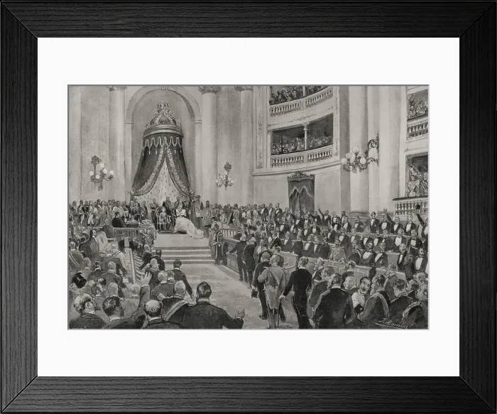Framed Print : The Opening of the Parliament in the Senate, Madrid, Spain, 20 April 1898. Creator: Enrique Laporta Valor Framed Print : The Opening of the Parliament in the Senate, Madrid, Spain, 20 April 1898. Creator: Enrique Laporta Valor