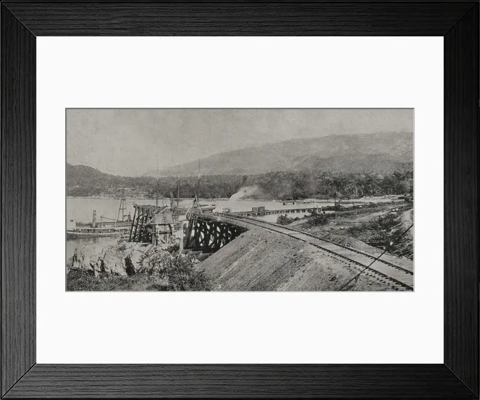 Framed Print : Dock of Juragua mines in the Bay of Santiago de Cuba, Cuba, 1898. Creator: Unknown Framed Print : Dock of Juragua mines in the Bay of Santiago de Cuba, Cuba, 1898. Creator: Unknown