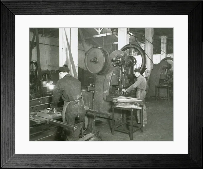 Framed Print : Production line of a company who manufacture motorcycle components, Barcelona, Spain, 1945. Creator: Unknown Framed Print : Production line of a company who manufacture motorcycle components, Barcelona, Spain, 1945. Creator: Unknown