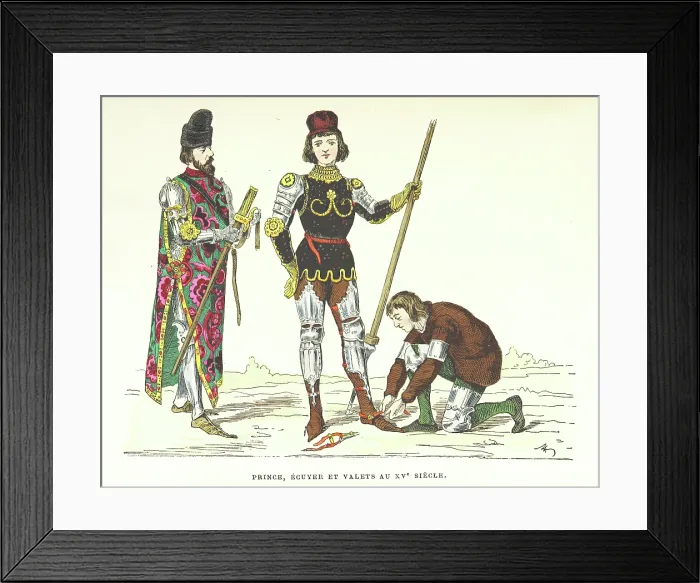 Framed Print : Prince, squire and servants in the 15th century, (1882). Creator: Unknown Framed Print : Prince, squire and servants in the 15th century, (1882). Creator: Unknown