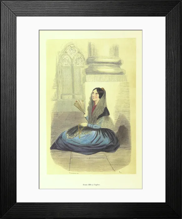 Framed Print : Young woman in church, 1848. Creator: Adolphe Francois Pannemaker