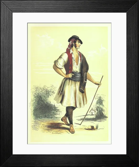 Framed Print : Man in traditional costume, 1848. Creators: Adolphe Francois Pannemaker, Estaquier Framed Print : Man in traditional costume, 1848. Creators: Adolphe Francois Pannemaker, Estaquier