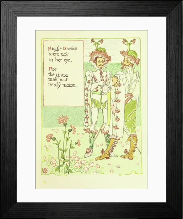 Framed Print : Single Daisies were not in her eye, For the grass was just newly mown, 1899. Creator: Walter Crane Framed Print : Single Daisies were not in her eye, For the grass was just newly mown, 1899. Creator: Walter Crane