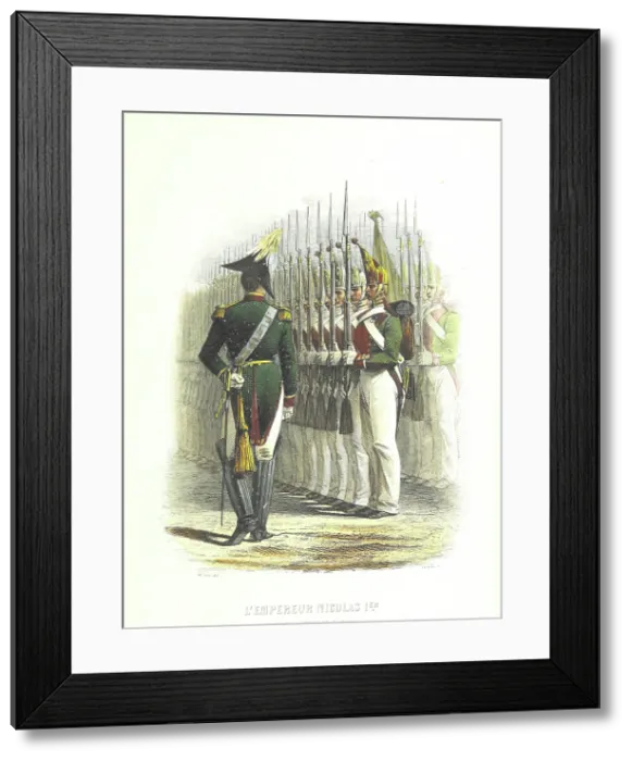 Framed Print : Emperor Nicholas I reviewing his guard, 1855. Creators: Boyer, Charles-Amedee Colin Framed Print : Emperor Nicholas I reviewing his guard, 1855. Creators: Boyer, Charles-Amedee Colin