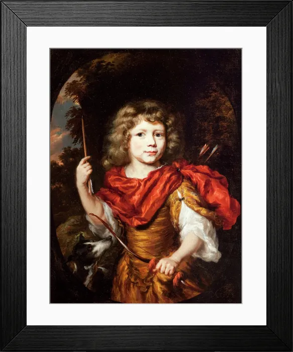 Framed Print : Portrait of a Boy with a Bow and a Dog (Amor), c1673 / 1674. Creator: Nicolaes Maes Framed Print : Portrait of a Boy with a Bow and a Dog (Amor), c1673 / 1674. Creator: Nicolaes Maes