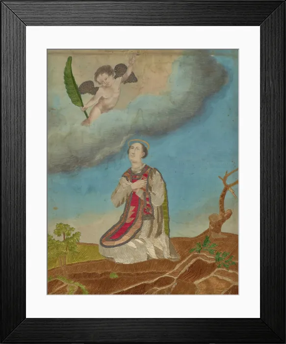 Framed Print : Embroidered picture of an unknown martyr, 1st half of 19th century. Creator: Unknown Framed Print : Embroidered picture of an unknown martyr, 1st half of 19th century. Creator: Unknown