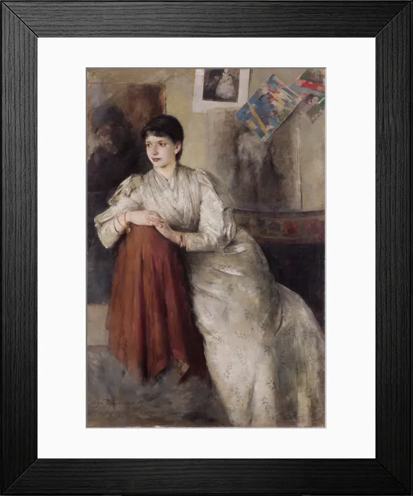 Framed Print : Portrait of a Woman in a White Dress, 1890. Creator: Olga Boznanska Framed Print : Portrait of a Woman in a White Dress, 1890. Creator: Olga Boznanska