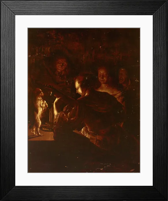 Framed Print : Woman Playing the Guitar and a Small Dog Dancing, 2nd half of 17th century. Creator: Unknown Framed Print : Woman Playing the Guitar and a Small Dog Dancing, 2nd half of 17th century. Creator: Unknown