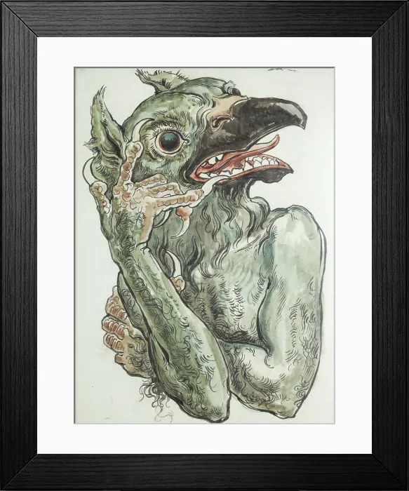 Framed Print : Paper for the Polychrome of St. Mary's Church - Devil with a Bird's Head, 1890. Creator: Jan Matejko. Paper for the Polychrome of St Framed Print : Paper for the Polychrome of St. Mary's Church - Devil with a Bird's Head, 1890. Creator: Jan Matejko. Paper for the Polychrome of St