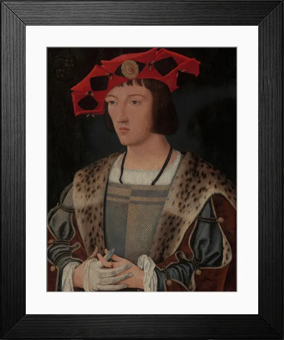 Framed Print : Portrait of a Man Putting On a Glove, c1520. Creator: Jan Mostaert Framed Print : Portrait of a Man Putting On a Glove, c1520. Creator: Jan Mostaert