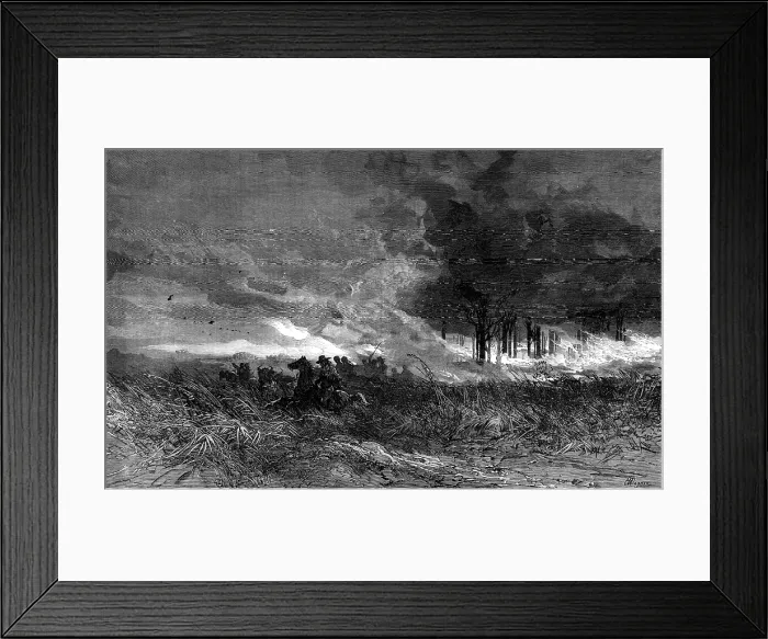 Framed Print : A forest fire in America, 1881. Creator: Unknown Framed Print : A forest fire in America, 1881. Creator: Unknown