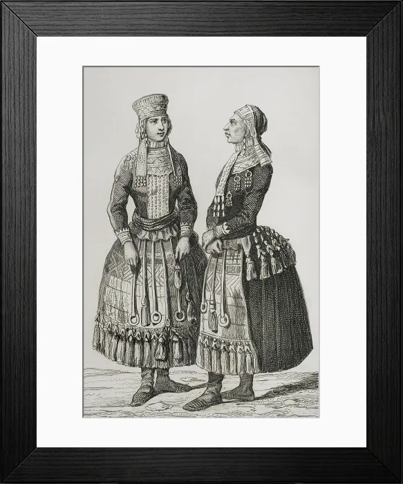 Framed Print : Mordvin women wearing traditional costumes, 1839. Creator: Augustin Francois Lemaitre Framed Print : Mordvin women wearing traditional costumes, 1839. Creator: Augustin Francois Lemaitre