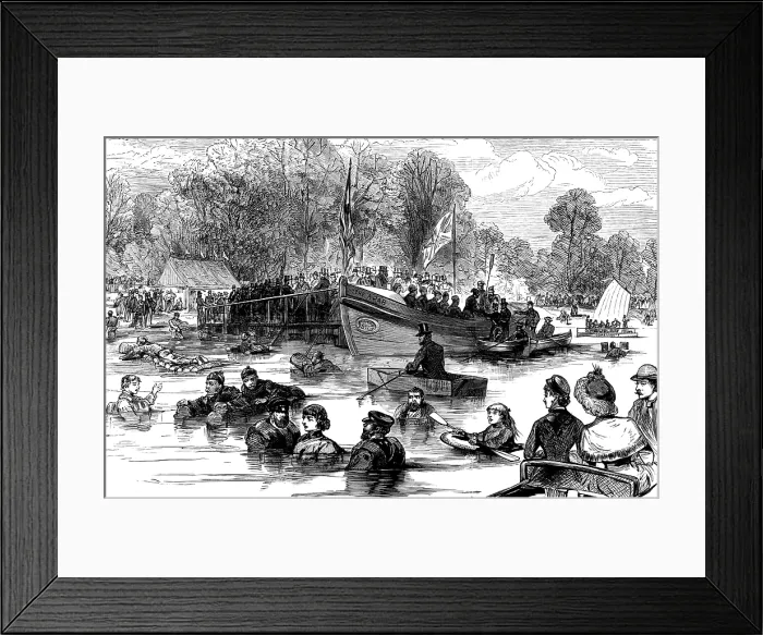 Framed Print : Trial of life-saving apparatus on the Serpentine, Hyde Park, 1883. Creator: Unknown