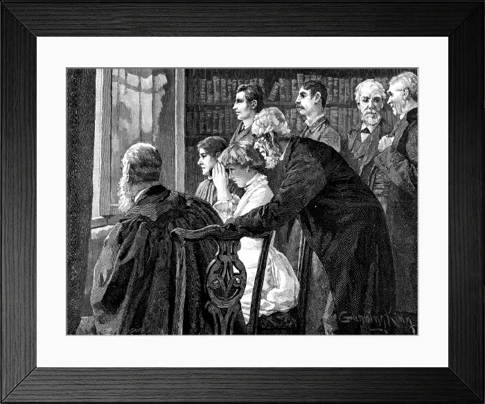 Framed Print : She took the glass, but purposely turned it on the wrong boat, 1883. Creator: R. Taylor Framed Print : She took the glass, but purposely turned it on the wrong boat, 1883. Creator: R. Taylor