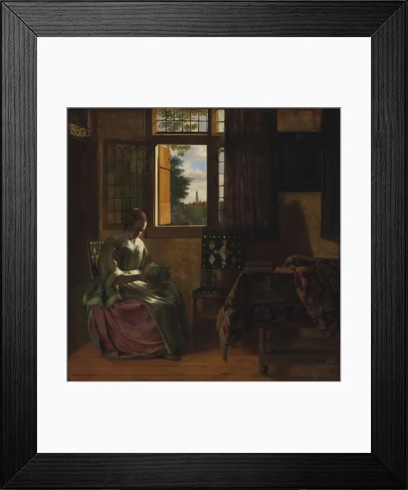 Framed Print : A Woman Reading a Letter by a Window, 1664. Creator: Hooch, Pieter, de (1629-1684) Framed Print : A Woman Reading a Letter by a Window, 1664. Creator: Hooch, Pieter, de (1629-1684)
