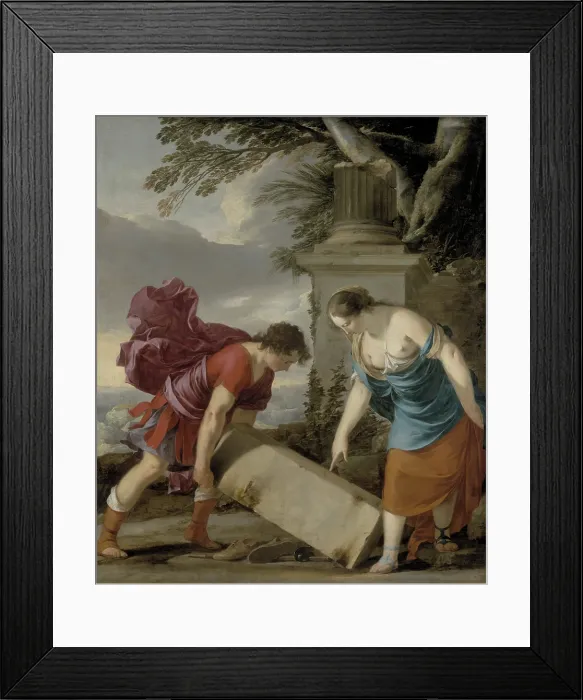 Framed Print : Theseus Finding the Sword and the Shoes of his Father, c1636. Creator: La Hyre, Laurent, de (1606-1656) Framed Print : Theseus Finding the Sword and the Shoes of his Father, c1636. Creator: La Hyre, Laurent, de (1606-1656)
