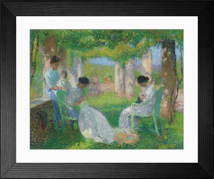 Framed Print : Sewing under the large pergola. Creator: Martin, Henri (1860-1943) Framed Print : Sewing under the large pergola. Creator: Martin, Henri (1860-1943)