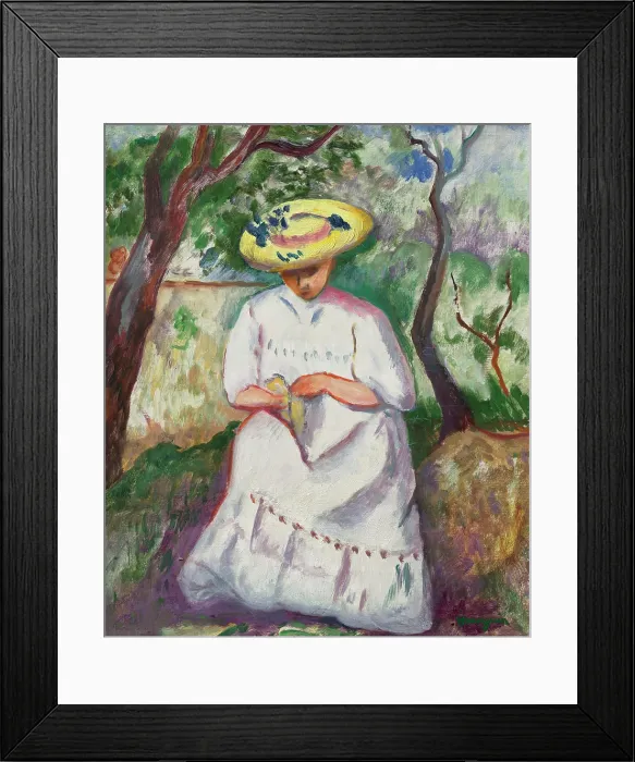 Framed Print : Jeanne sewing under a cork oak, Villa Demiere, 1907. Creator: Manguin, Henri Charles (1874-1949) Framed Print : Jeanne sewing under a cork oak, Villa Demiere, 1907. Creator: Manguin, Henri Charles (1874-1949)
