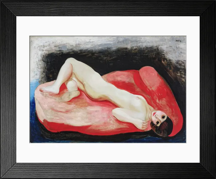 Framed Print : Nude lying on a red couch, 1927. Creator: Kisling, Moise (1891-1953) Framed Print : Nude lying on a red couch, 1927. Creator: Kisling, Moise (1891-1953)
