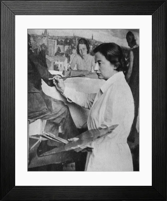 Framed Print : Lotte Laserstein painting her large work 'Evening over Potsdam', 1930. Creator: Debschitz-Kunowski, Wanda von (1870-1935) Framed Print : Lotte Laserstein painting her large work 'Evening over Potsdam', 1930. Creator: Debschitz-Kunowski, Wanda von (1870-1935)
