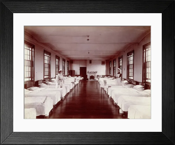 Framed Print : Claybury Asylum, Woodford, Essex: a dormitory, (1893?). Creator: London & County Photographic Co Framed Print : Claybury Asylum, Woodford, Essex: a dormitory, (1893?). Creator: London & County Photographic Co