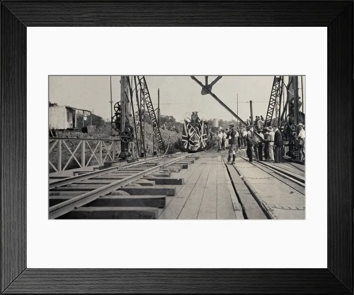Framed Print : Zimbabwe: people and a flag-covered train at the opening of Victoria Bridge, 1905. Creator: J Lomas Framed Print : Zimbabwe: people and a flag-covered train at the opening of Victoria Bridge, 1905. Creator: J Lomas