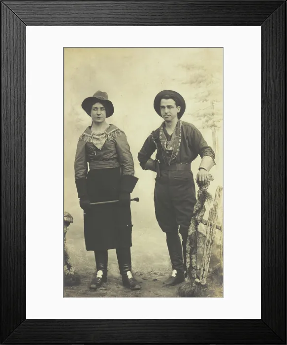 Framed Print : British prisoners of war in cowboy and cowgirl costumes posing at...(1910 - 1919?). Creator: Paul Tharan Framed Print : British prisoners of war in cowboy and cowgirl costumes posing at...(1910 - 1919?). Creator: Paul Tharan