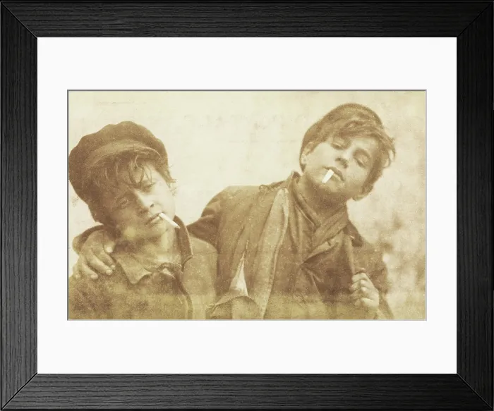 Framed Print : Two boys posing with cigarettes, [between 1900 and 1909?]. Creator: A Caggiano