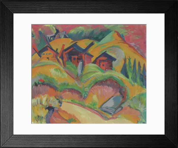 Framed Print : Three Huts on the Hill (Red Huts), 1919. Creator: Kirchner, Ernst Ludwig (1880-1938) Framed Print : Three Huts on the Hill (Red Huts), 1919. Creator: Kirchner, Ernst Ludwig (1880-1938)