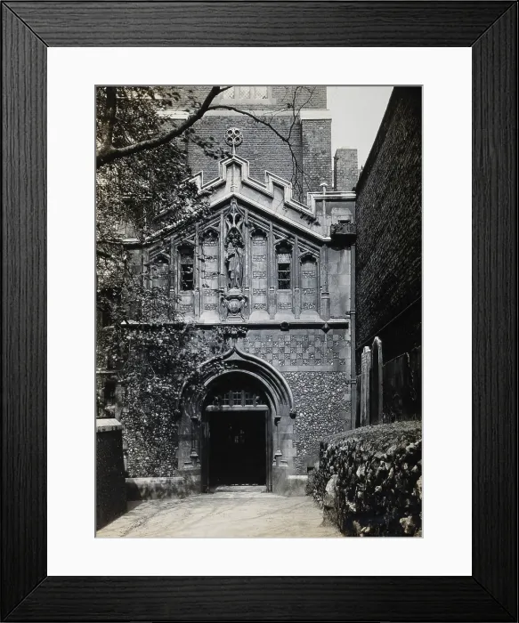 Framed Print : The church of St Bartholomew the Great; exterior view showing the entrance through the west porch. Creator: Rev CF Fison Framed Print : The church of St Bartholomew the Great; exterior view showing the entrance through the west porch. Creator: Rev CF Fison