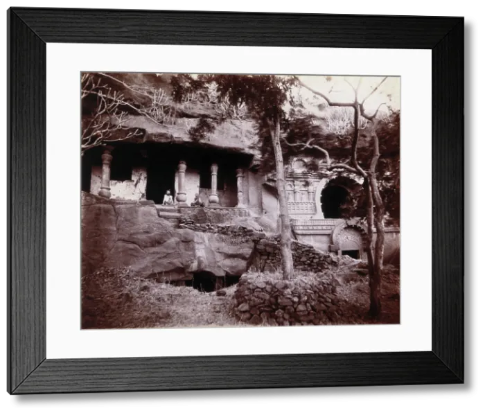Framed Print : Two men sitting in a temple carved out of a rock face in Bombay at the time of the plague, 1896 / 1897 Creator: Unknown Framed Print : Two men sitting in a temple carved out of a rock face in Bombay at the time of the plague, 1896 / 1897 Creator: Unknown