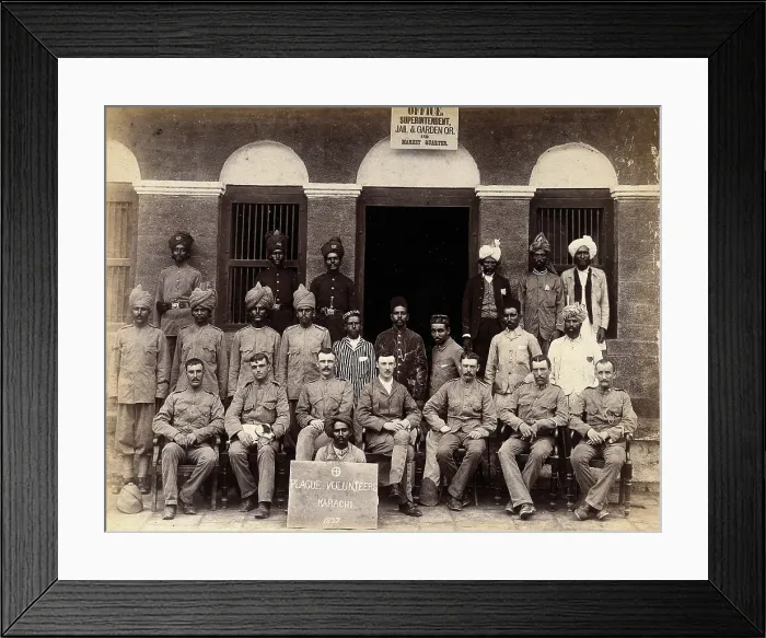 Framed Print : Staff who work in the jail or gardens for the Karachi Plague Committee, India, 1897. Creator: Unknown Framed Print : Staff who work in the jail or gardens for the Karachi Plague Committee, India, 1897. Creator: Unknown