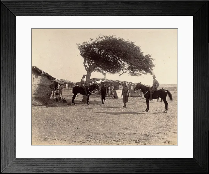 Framed Print : Officers on horseback in the Nusserpuri camp, set up as part of the Karachi Plague... 1897. Creator: Unknown Framed Print : Officers on horseback in the Nusserpuri camp, set up as part of the Karachi Plague... 1897. Creator: Unknown