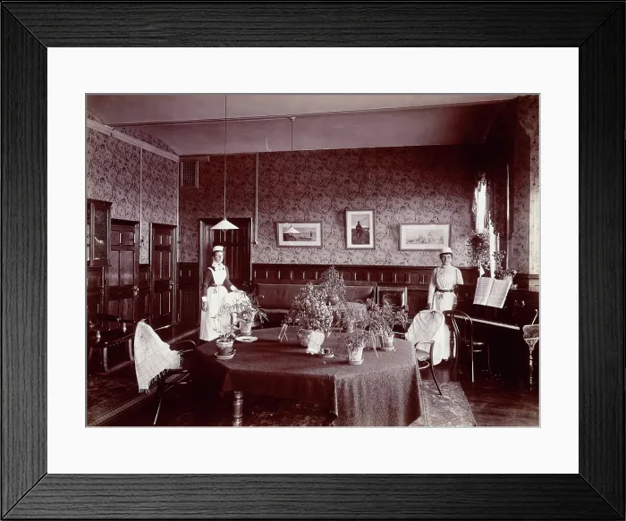 Framed Print : Claybury Asylum, Woodford, Essex: a social room (?), [1893?]. Creator: London & County Photographic Co