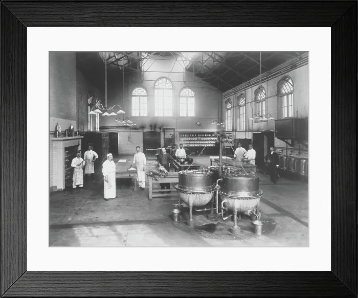 Framed Print : Claybury Asylum, Woodford, Essex: a kitchen, [1893?]. Creator: London & County Photographic Co