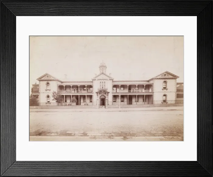 Framed Print : Saint Vincent's Hospital, Sydney: exterior, [between 1880 and 1889?]. Creator: Charles Bayliss. Saint Vincent's Hospital, Sydney: exterior, [between 1880 and 1889?]