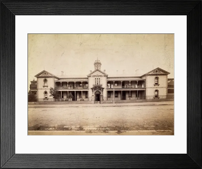 Framed Print : Saint Vincent's Hospital, Sydney: exterior, [between 1880 and 1889?]. Creator: Charles Bayliss. Saint Vincent's Hospital, Sydney: exterior, [between 1880 and 1889?]