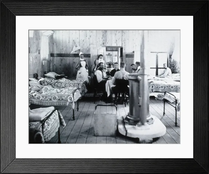 Framed Print : Gloucester smallpox epidemic, 1896: a ward in the isolation hospital, 1896. Creators: HCF of Gloucester, Unknown Framed Print : Gloucester smallpox epidemic, 1896: a ward in the isolation hospital, 1896. Creators: HCF of Gloucester, Unknown