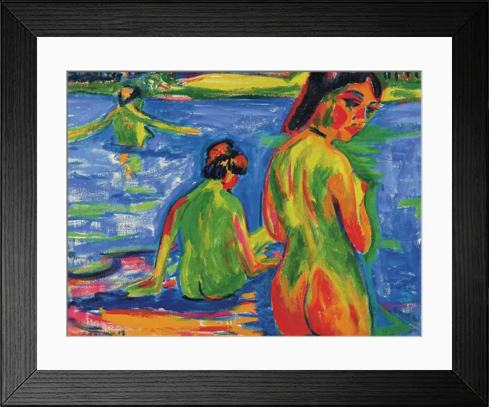 Framed Print : Girls bathing in the lake, Moritzburg, 1909. Creator: Kirchner, Ernst Ludwig (1880-1938) Framed Print : Girls bathing in the lake, Moritzburg, 1909. Creator: Kirchner, Ernst Ludwig (1880-1938)