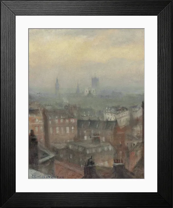 Framed Print : London triumphant in the fourth year of war: from the Dorchester roof, looking south-east, 1918. Creator: Nevinson, Christopher Richard Wynne (1889-1946) Framed Print : London triumphant in the fourth year of war: from the Dorchester roof, looking south-east, 1918. Creator: Nevinson, Christopher Richard Wynne (1889-1946)