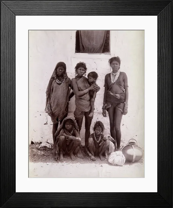 Framed Print : A group of women and children wearing decorated rings in their noses: Bombay at the... 1896 / 1897. Creator: Unknown
