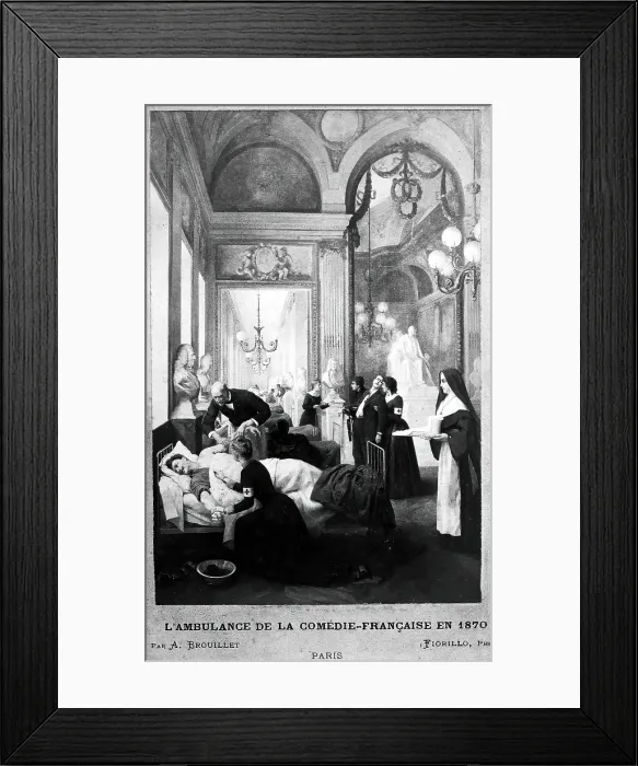 Framed Print : Comedie-Francaise, Paris: a corridor used as a hospital in the Franco-Prussian War showing... 1870. Creator: Luigi Fiorillo Framed Print : Comedie-Francaise, Paris: a corridor used as a hospital in the Franco-Prussian War showing... 1870. Creator: Luigi Fiorillo