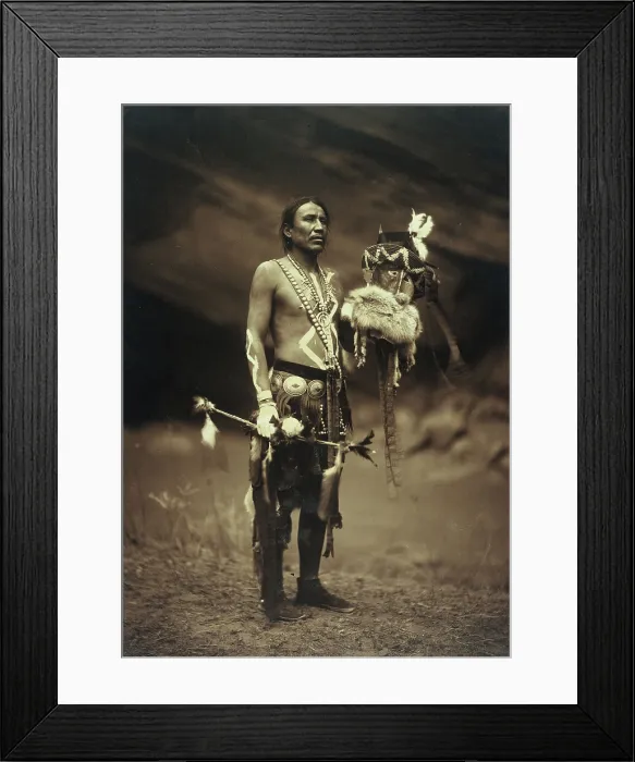 Framed Print : A Navajo man in ceremonial dress representing the Yebichai god Zahabolzi (Zahadolzha?), 1904. Creator: Edward Sheriff Curtis Framed Print : A Navajo man in ceremonial dress representing the Yebichai god Zahabolzi (Zahadolzha?), 1904. Creator: Edward Sheriff Curtis